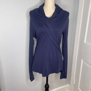 Athleta Roya Faux Wrap Crossover Long Sleeve Top Navy Size Small